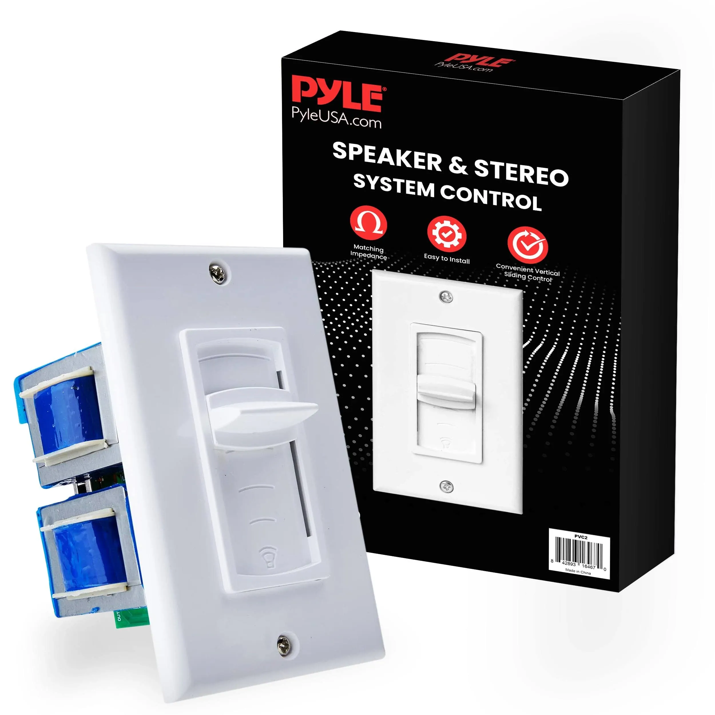 Pyle Home In Wall Speaker Volume Control-Home Audio Smart Speakers Stereo Controller Selector Switch Pod Box-Vertical Sliding Control, For Home Theater Indoor/Outdoor Remote Speakers PVC2 WHITE/BLUE