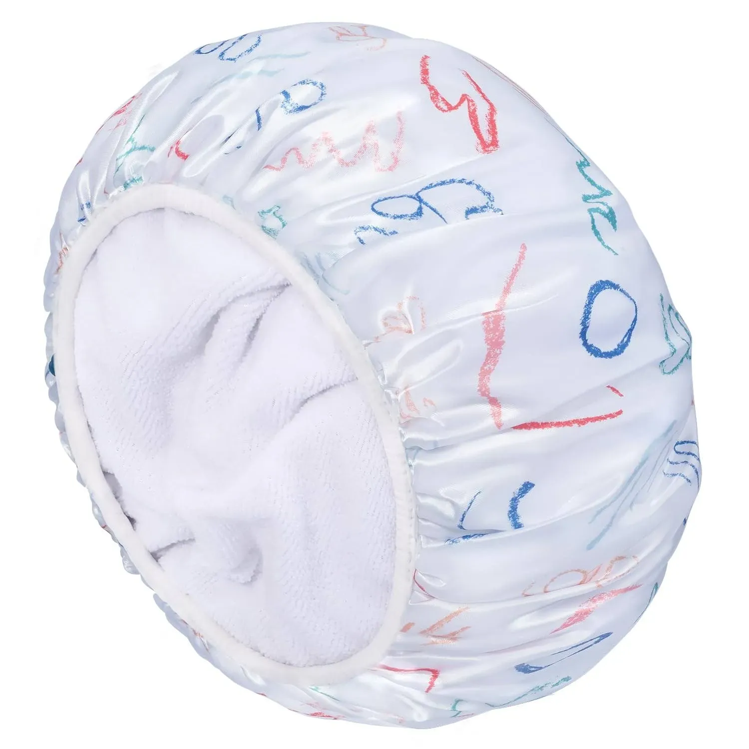 Shower Cap, Triple Layer Large Shower Cap for Women, Terry Cloth Lined Reusable Shower Caps for Long Thick Hair(Line Flower)