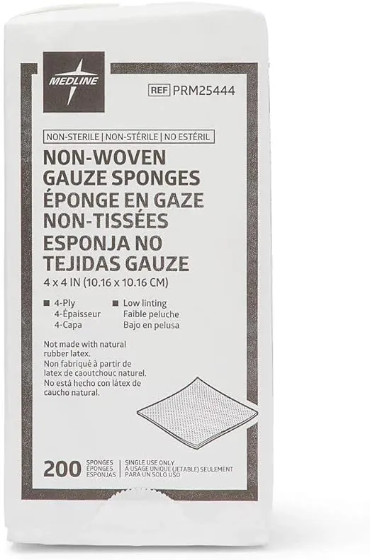 Medline Non-Woven Non-Sterile, Rayon/Poly Gauze Sponge, 4 x 4, 4-Ply (10 Packs of 200)