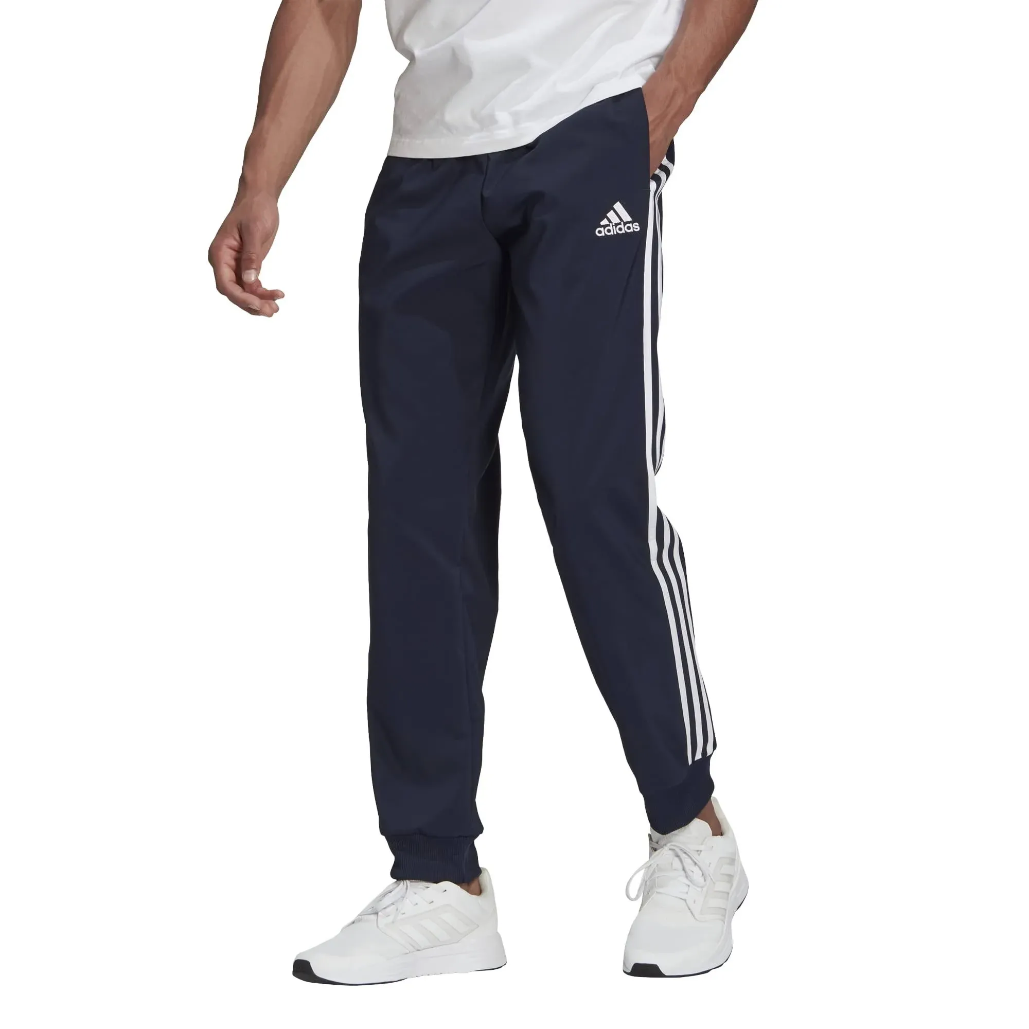 GK8981 Mens Adidas Essentials Tapered Cuff Woven 3-Stripes Pants