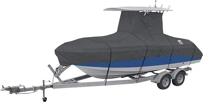 Classic Accessories StormPro Dark Grey Heavy-Duty T-Top Boat Cover, Fits boats 22 Foot - 24 Foot L x 116 Inch W, Marine Grade Fabric, Water-Resistant, Trailerable