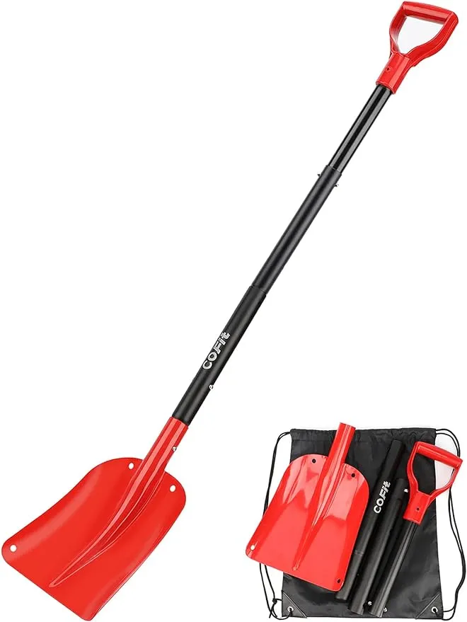 COFIT 47" Retractable Snow Shovel, Aluminium Alloy Snow Sand Mud Removal Tool for Car Outdoor Camping and Garden, Detachable Four-Piece Construction, Red and Black