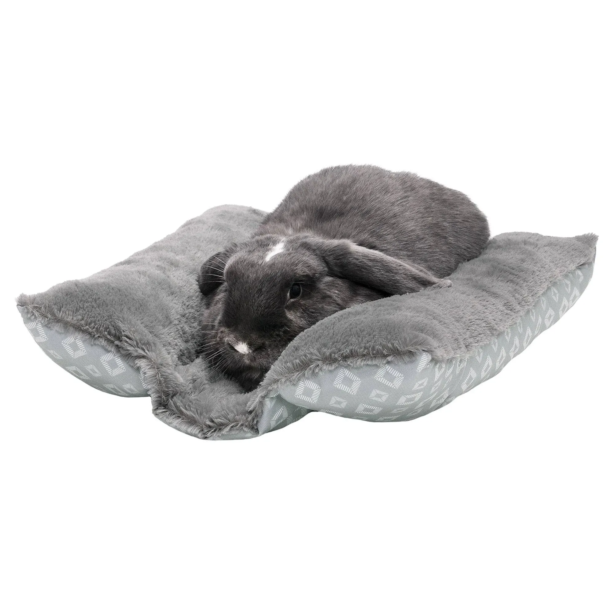 FurHaven Plush Fur & Diamond Print Cuddle Loaf Bed - Small, Gray