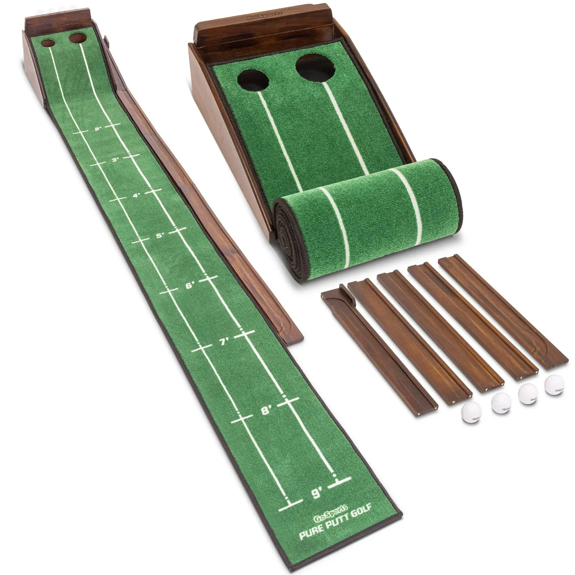 GoSports Pure Putt Golf 9 ft Putting Green Ramp Premium Wood Training Aid