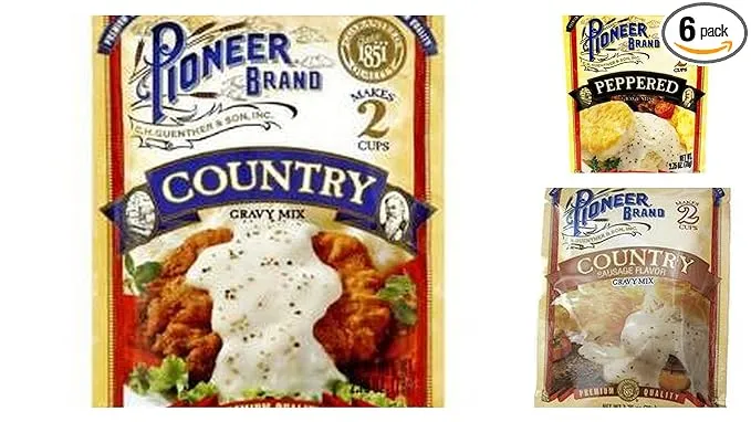 Pioneer Brand Gravy Variety Bundle, 2.75 oz (Pack of 6) Includes 2-Count Peppered Gravy Mix + 2-Count Country Sausage Flavor Gravy Mix + 2-Count