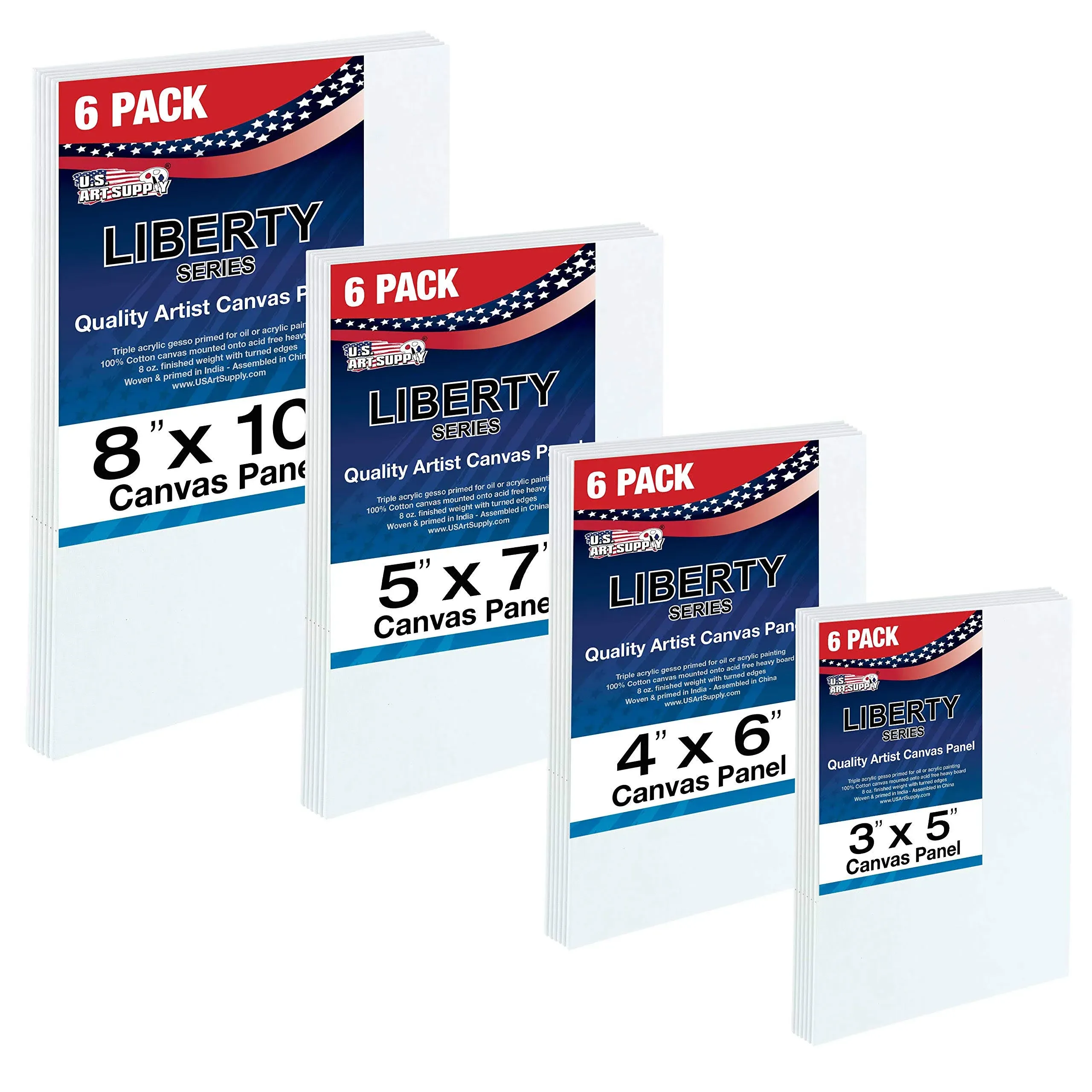 U.S. Art Supply Multi-Pack 6-Ea of 3x5, 4x6, 5x7 &amp; 8x10 inch Professional Quality Small Artist Canvas Panel Board Assortment Pack (24 Total Panel