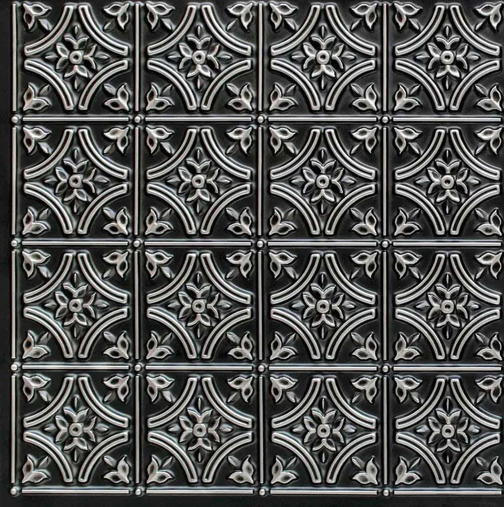 Gothic Reims Faux Tin/ PVC 24-in x 24-in Antique Silver Textured Surface-mount Ceiling Tile, 10PK