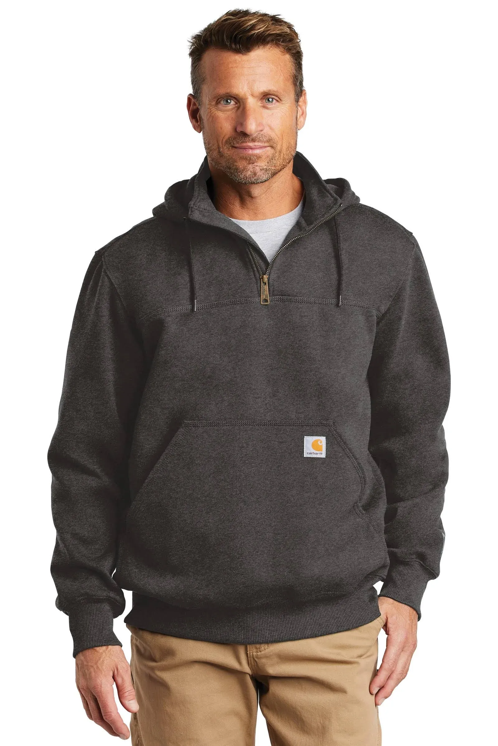 Carhartt Rain Defender Paxton Heavyweight Hooded Zip Mock Sweatshirt (Carbon Heather) S