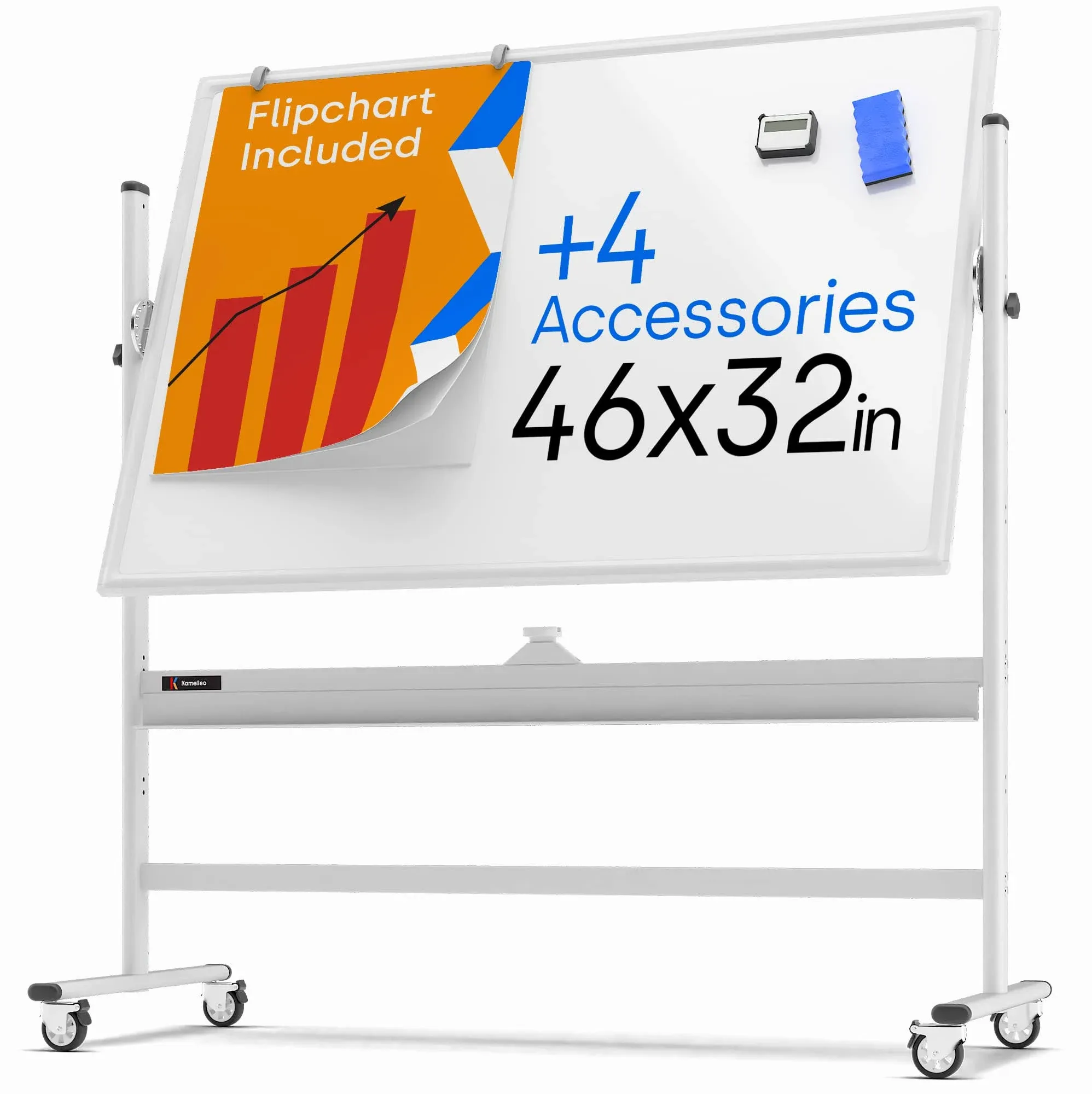 Rolling Dry Erase Board 46 x 32 - Large Portable Magnetic Whiteboard with Stand ...