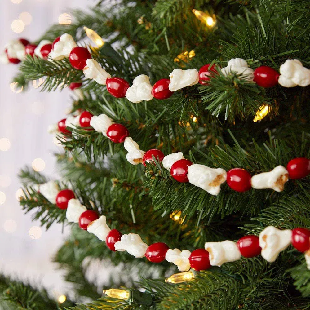 Faux Popcorn and Cranberries Garland for Christmas Tree Decoration by Factory Direct Craft - Old Fashion Artificial String Popcorn and Cranberry Bead Holiday Garland (6 feet Long)