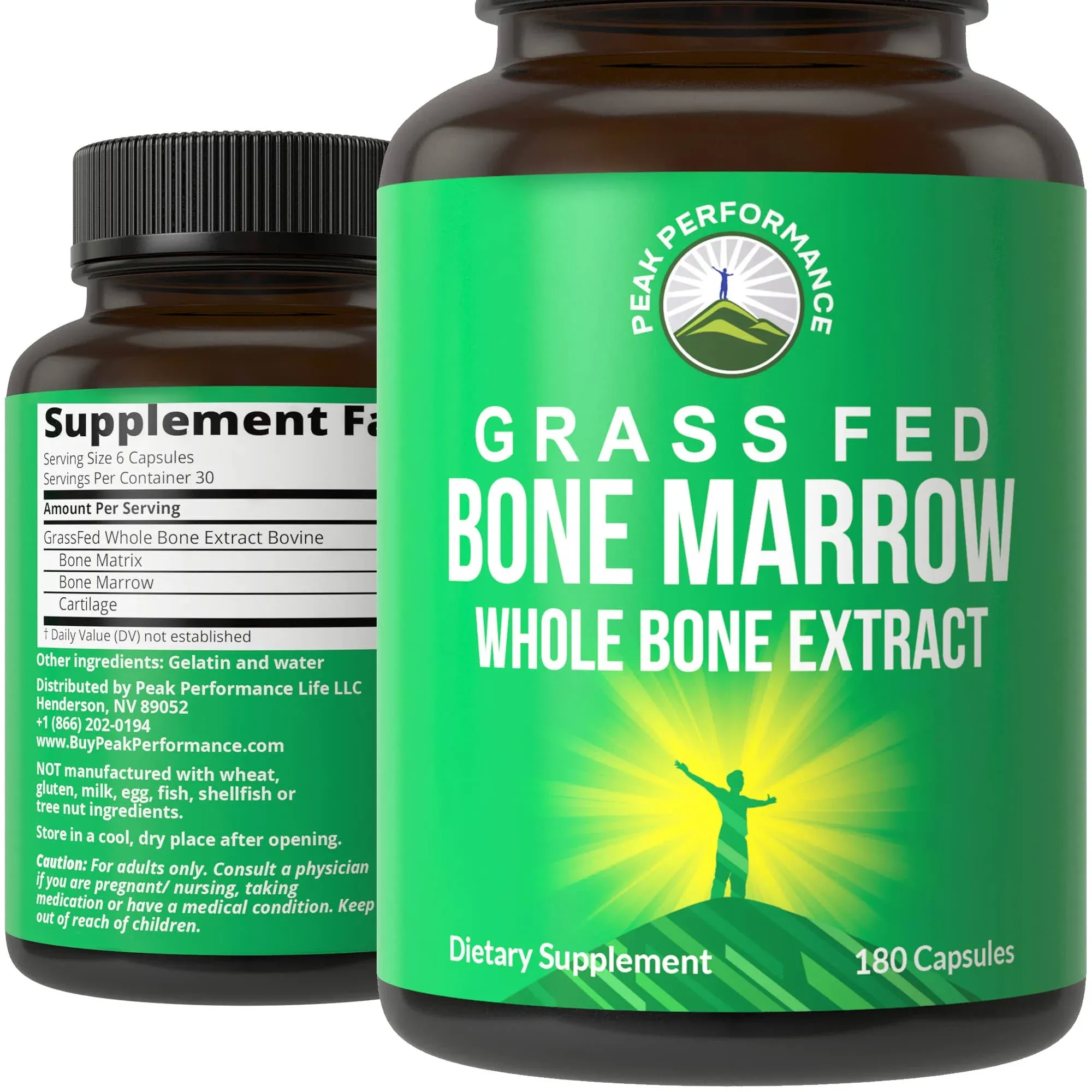 Peak Performance Grass Fed Bone Marrow - Whole Bone Extract Supplement 180 ...