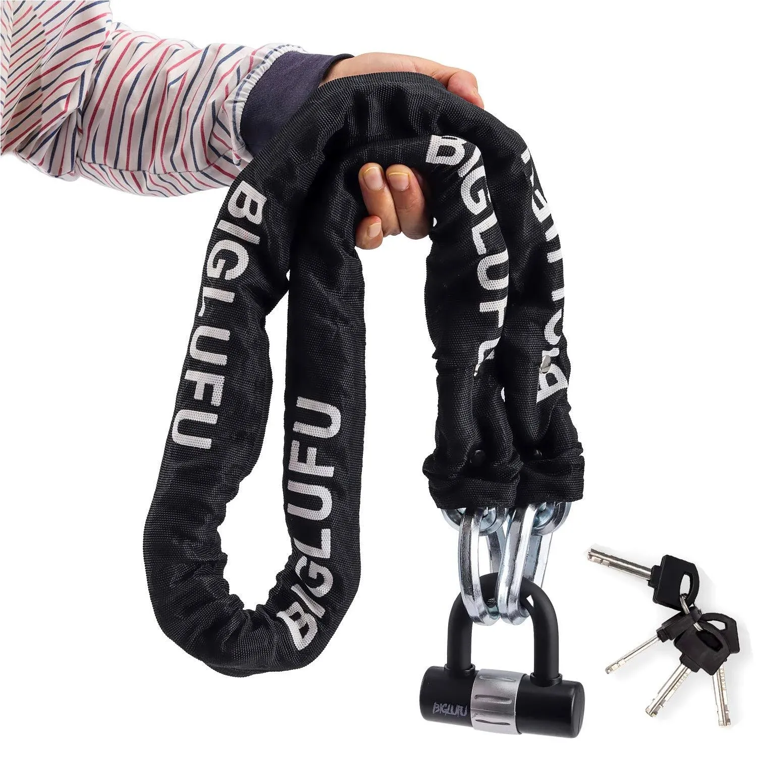 BIGLUFU Motorcycle Lock Chain Locks with 4Keys 16mm U Lock, 150cm/5ft Heavy Duty