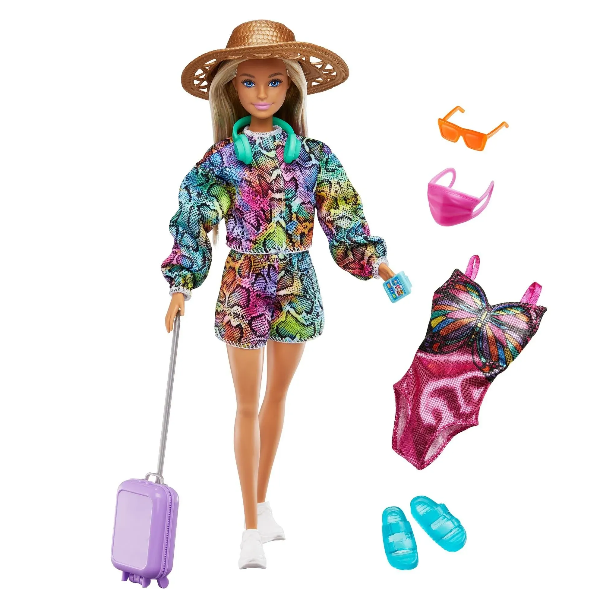 Barbie Travel Holiday Fun Doll Playset, Blonde Highlighted Hair, Swimsuit &amp; Tote