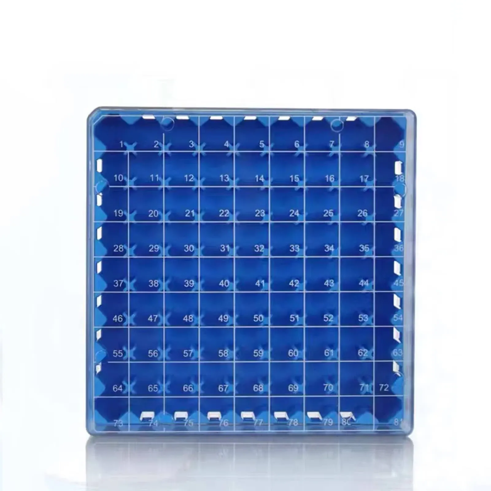 Cryogenic Storage Box - Polycarbonate Freezer Boxes,Blue/81 Place, for Storing 1.5-2.0 mL Cryotubes (Pack of 1)