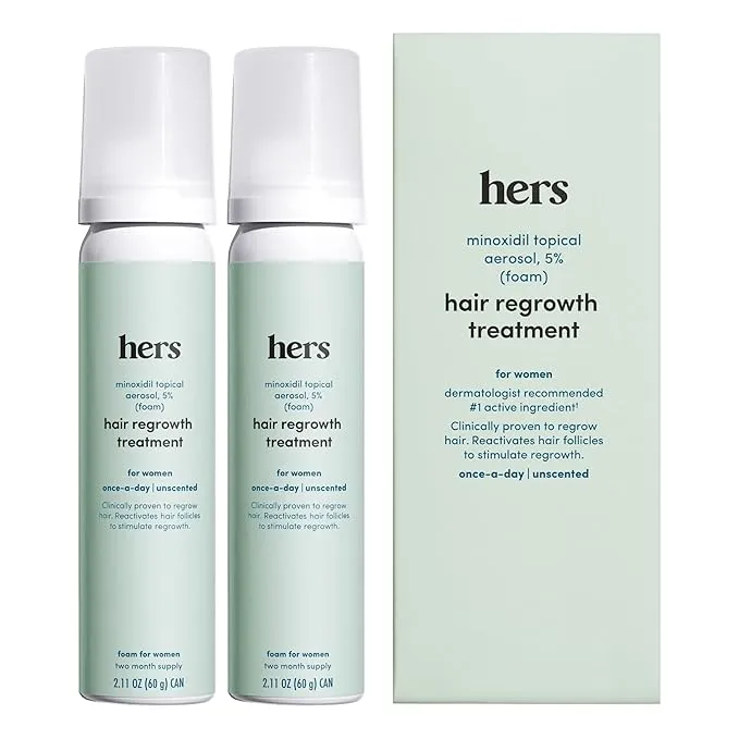 hers Hair Regrowth Treatment for Women with 5% Topical Minoxidil Foam for Hair Loss and Thinning Hair, Unscented No Drip Formula, 4 Month Supply