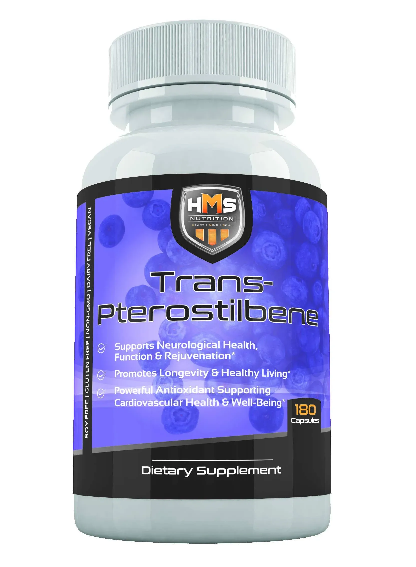 HMS Nutrition Potent Trans Pterostilbene 200mg, 180 Vegan Capsules Antioxidant ...