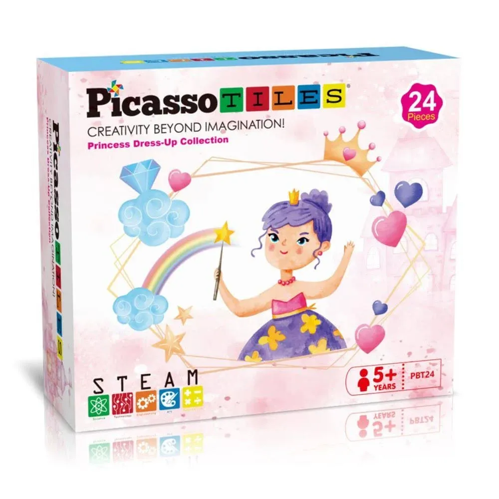 PicassoTiles Kids Fairytale Royal Princess Dress Up Pretend Play Tiara, Jewelry Boutique, Shoes & Fashion Accessories Toy Collection For Girls Children Ages 5+ STEM Creative Imagination Toys