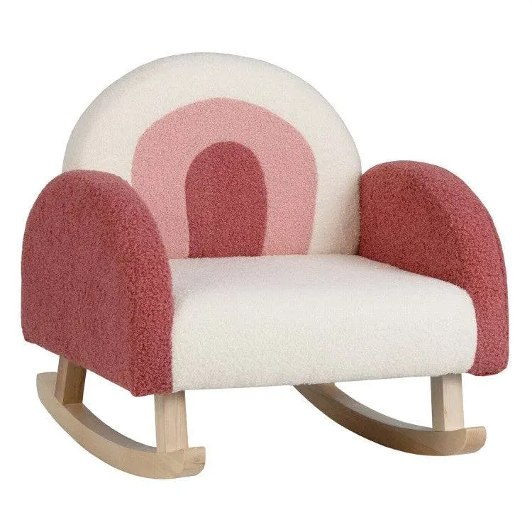 Kids Rocking Chair Velvet Upholstered Sofa with Solid Wood Legs Red