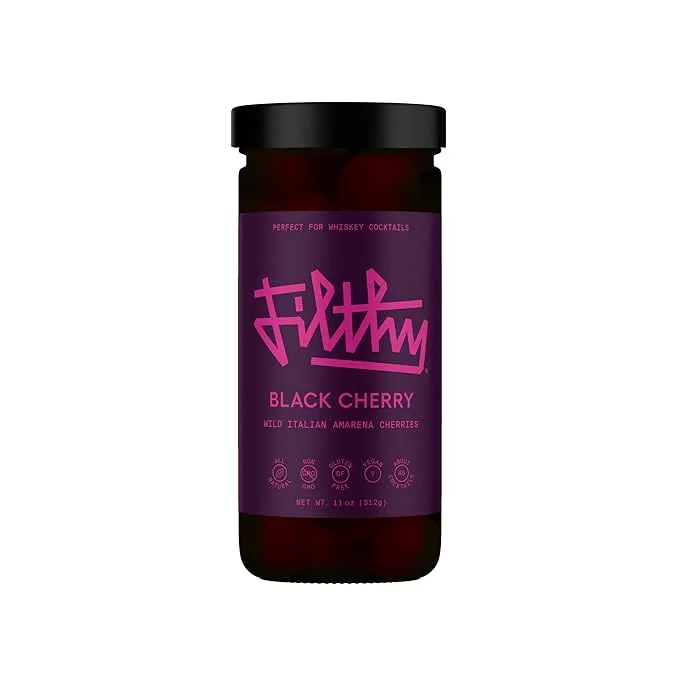 Filthy Black Amarena Cocktail Cherries, 11 Oz Jar, 45 Cherries