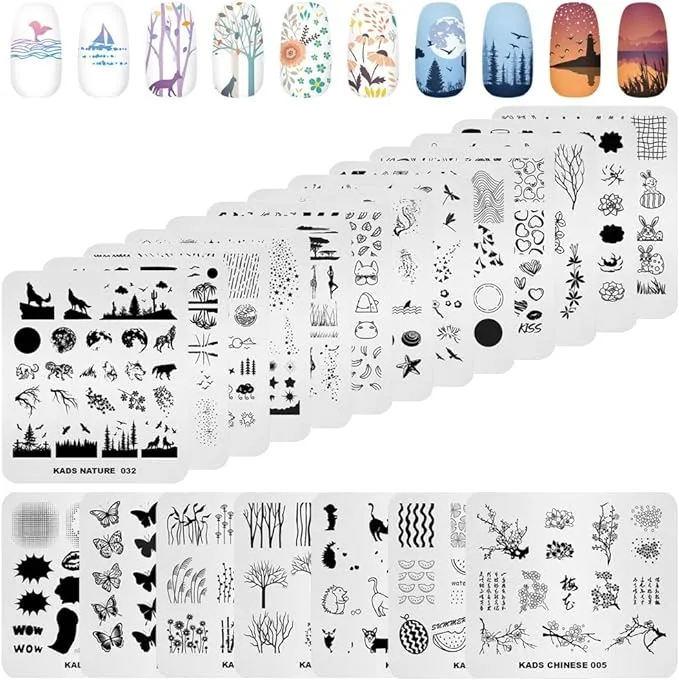 KADS 20pcs Nail Stamp Plates set Nails Art Stamping Plates Leaves Flowers Animal Nail plate Template Image Plate