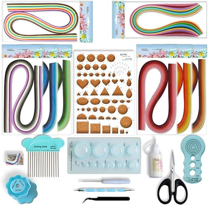 JUYA Paper Quilling Kit with Blue Tools 960 Strips Board Mould Crimper Coach Comb (Paper Width 3mm with Glue)