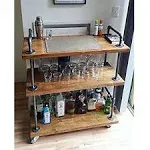 WGX Design For You Wood and Metal Wine Rack with Wheels Kicthen Bar