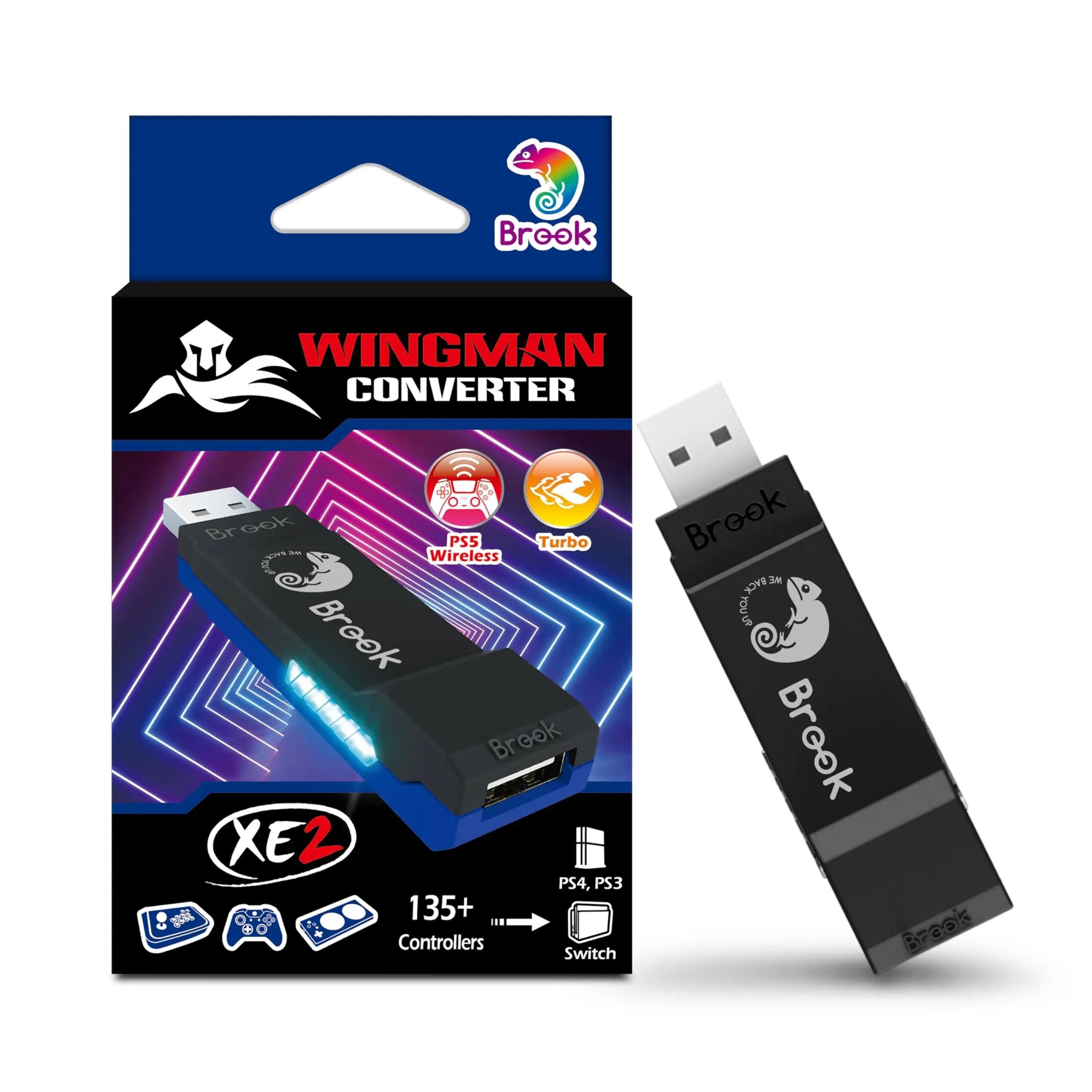 Brook Wingman Xe 2 Converter - Two in One Wireless Controller Adapter For PS, Switch Consoles, and PC, Supports Remap and Adjustable Turbo