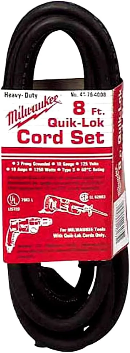 Milwaukee 48-76-4008 Quik-Lok 8-Foot 3 Wire Grounded Cord