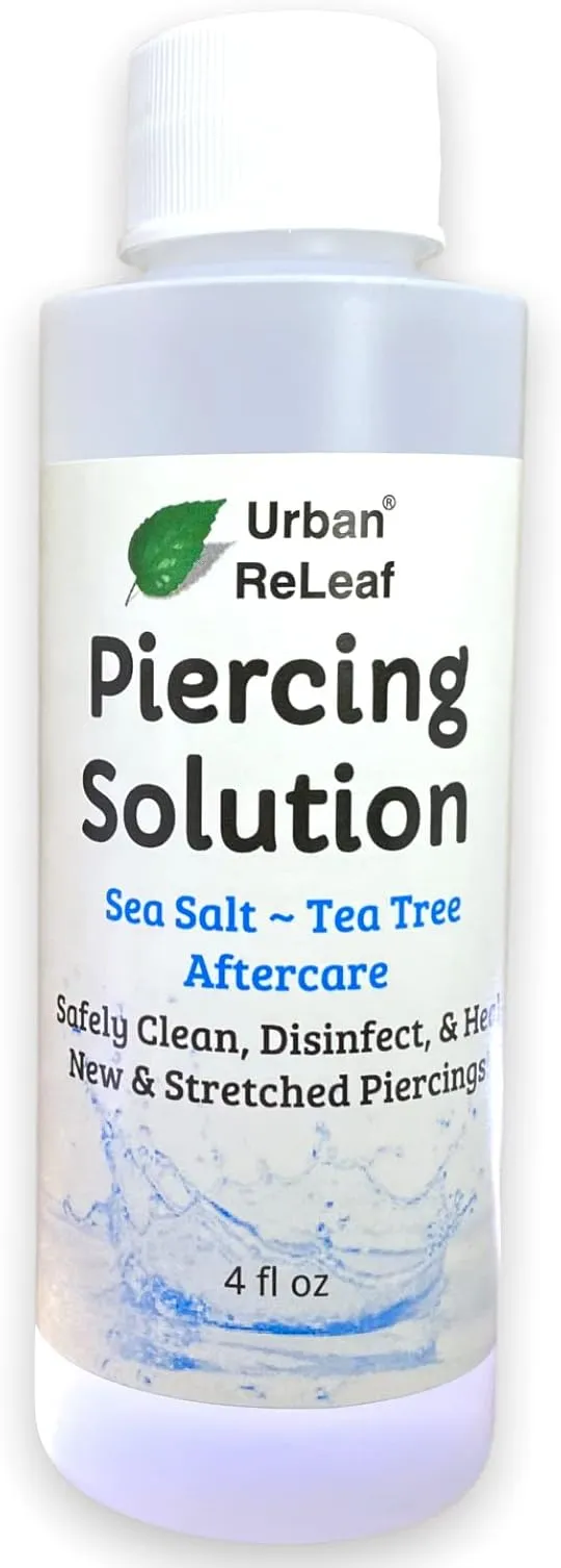 Urban Releaf Piercing Solution ! Healing Sea Salts & Tea Tree Aftercare 4 oz Ready to Use. Safely Clean Disinfect & Heal New & Stretched Piercings.