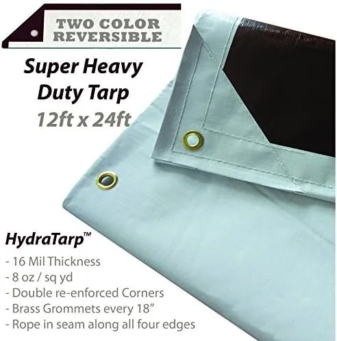 HydraTarp Super Heavy-duty 16 Mil Thick Waterproof White/Brown Reversible Tar...