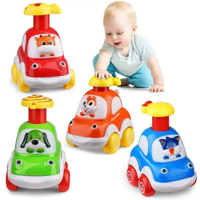 Toddler Animal Car Toys for 1 2 3 Year Old Boys, Press and Go Cartoon Truck Educational Toys for 1 Year Old Boy, Pull Back Cars Toys for Baby Gift Toys 12-24 Months