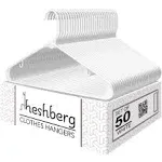 Heshberg Plastic Hangers with Hooks Standard Size 50 Pack, White