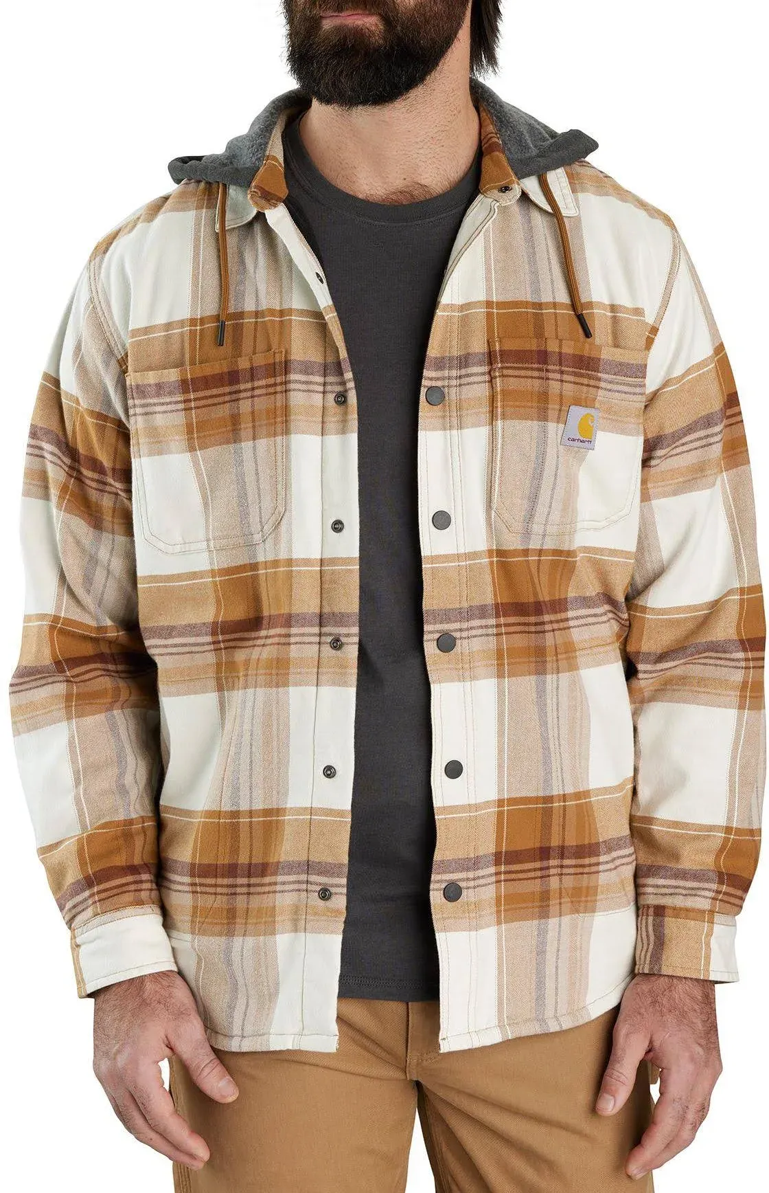 Carhartt Men's Rugged Flex Relaxed Fit Flannel Fleece Lined Hooded Shirt Jac