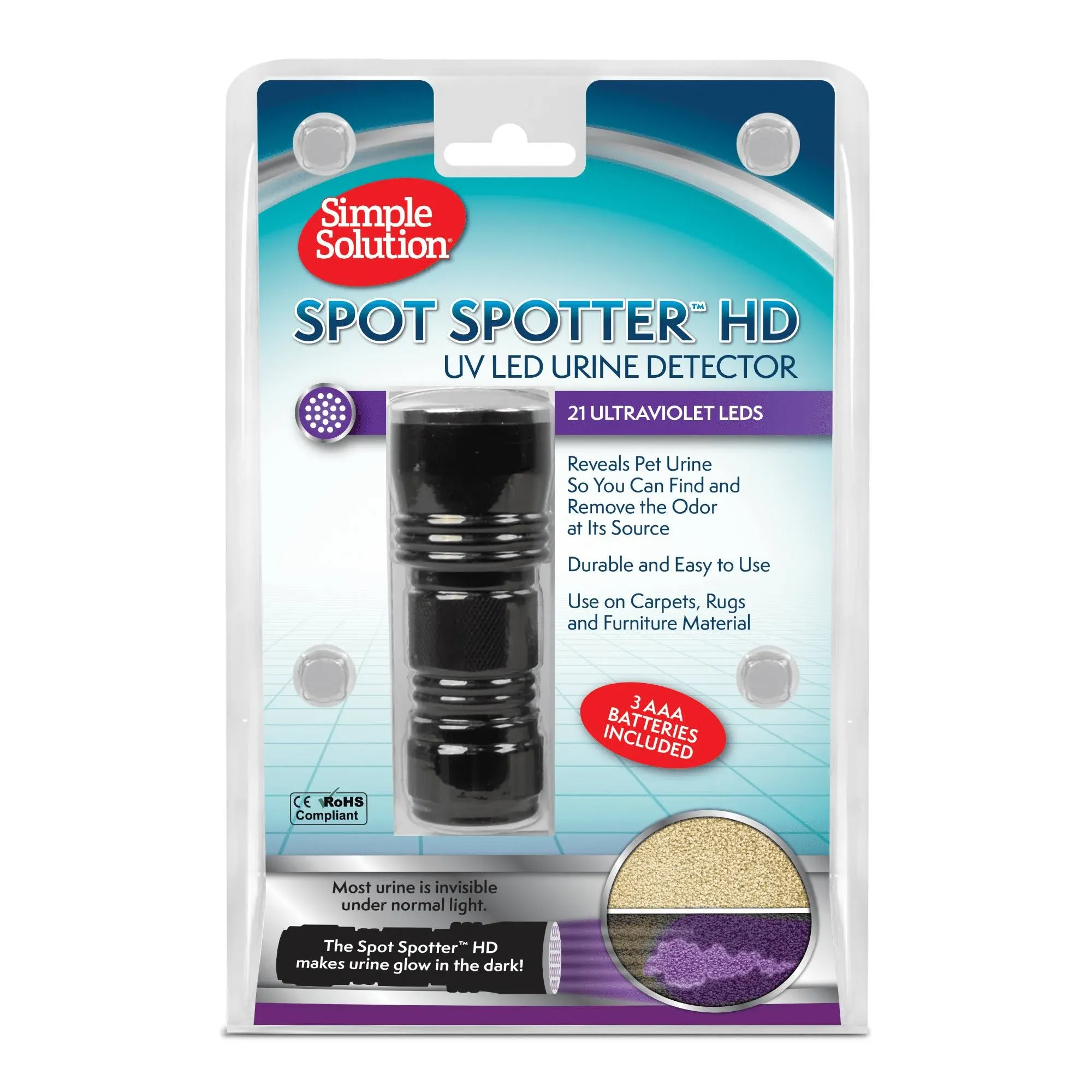 Simple Solution Spot Spotter HD UV LED Urine Detector | Spot and Eliminate Pet Urine Stains and Odors | 1 Light