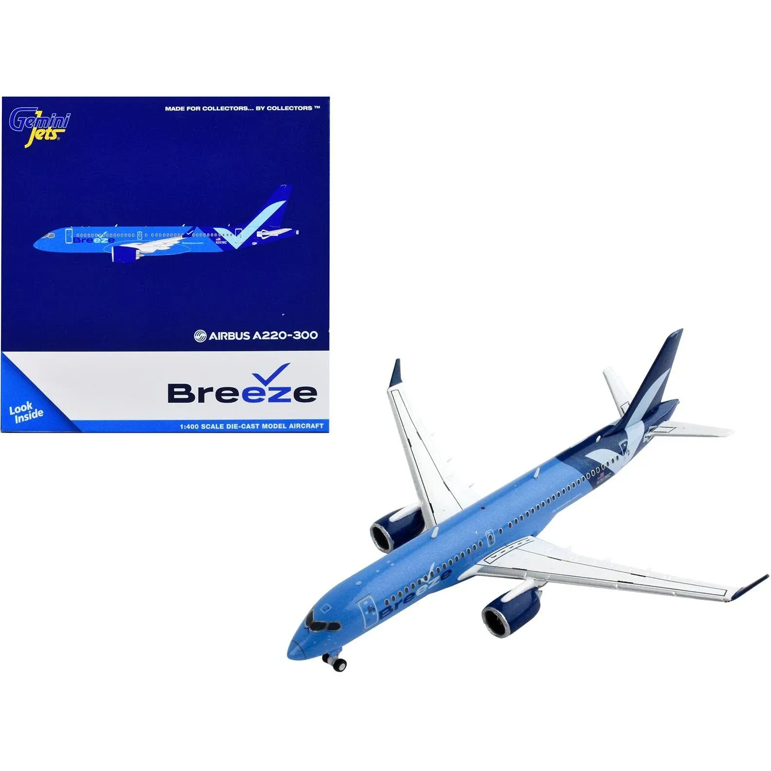 AIRBUS A220-300 AIRCRAFT &#034;BREEZE AIRWAYS&#034; 1/400 DIECAST BY GEMINIJETS GJ2064