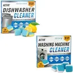 ACTIVE Washing Machine And Dishwasher Cleaning Tablets Bundle - Includes 12 Month Supply Dishwasher Cleaner Deodorizer & Washing Machine Descaler Deep Cleaning Tablets - 48 Tablet Combo