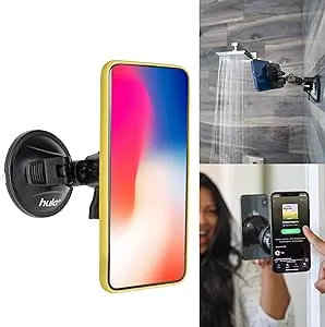 hula+ Phone Holder Portable Mount, Reusable Stand for Shower, Mirror, Kitchen, Window, & Bathroom, Adjustable Rotation for Content, TikTok, Instagram, Movies, Music (Double Suction)