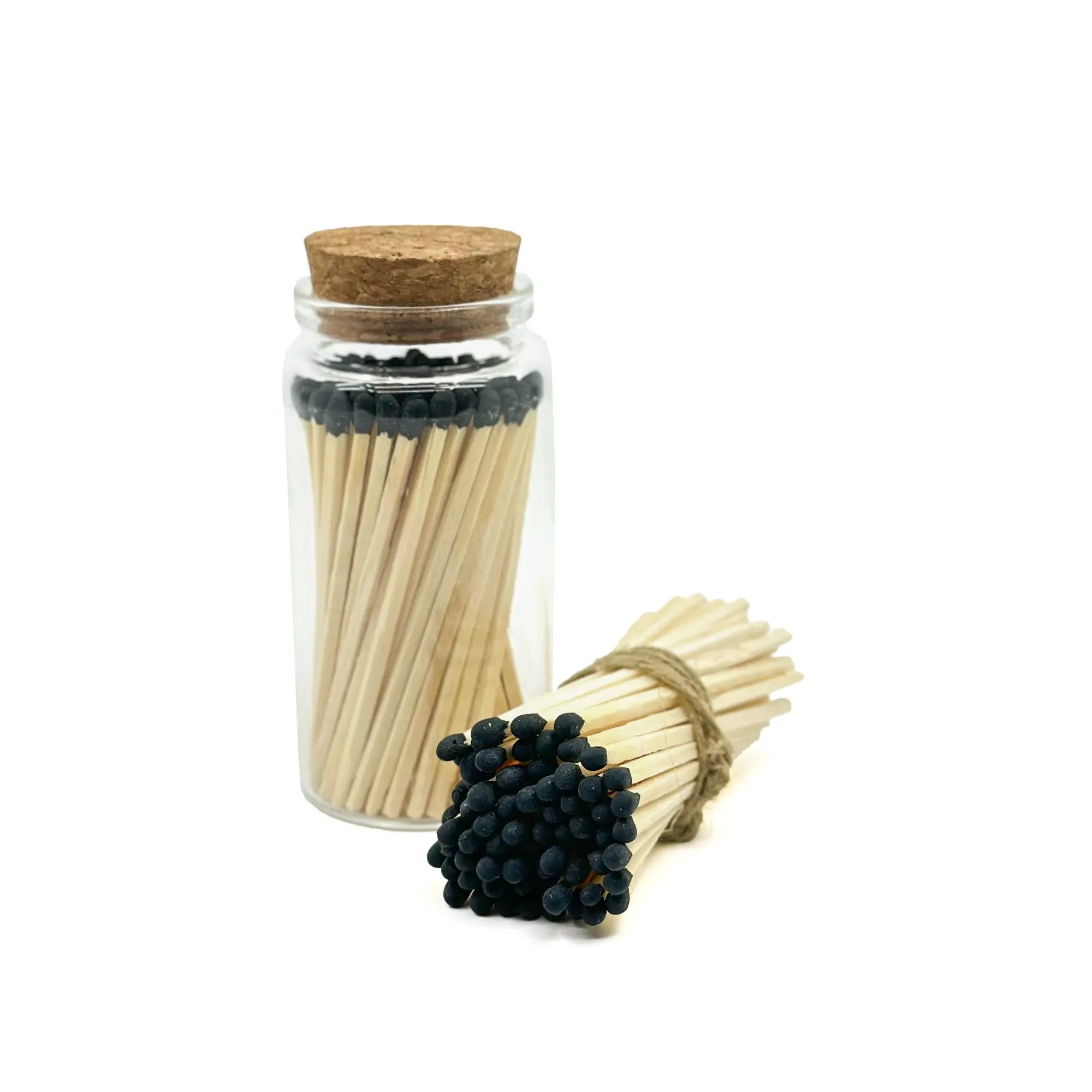 Black Safety Matches in Jar - Strike On Bottle  Glass Jar 3&quot; Inch Matchsticks