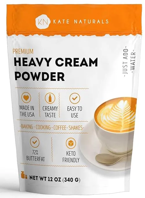 Heavy Cream Powder for Coffee Heavy Whipping Cream 12oz - Kate Naturals Powdered Heavy Cream for Sour Cream Powder, Butter, Clotted Cream, and Whip