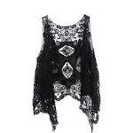 Jastie Open Stitch Cardigan Boho Hippie Crochet Vest (Black) One Size