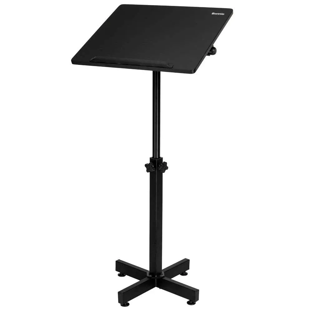 Bonnlo Classic Lectern Podium Stand, Height Adjustable Church Classroom Lecture, Portable Presentation Concert Podium, Multi-Function Reading or Laptop Desk with Edge Stopper, Black