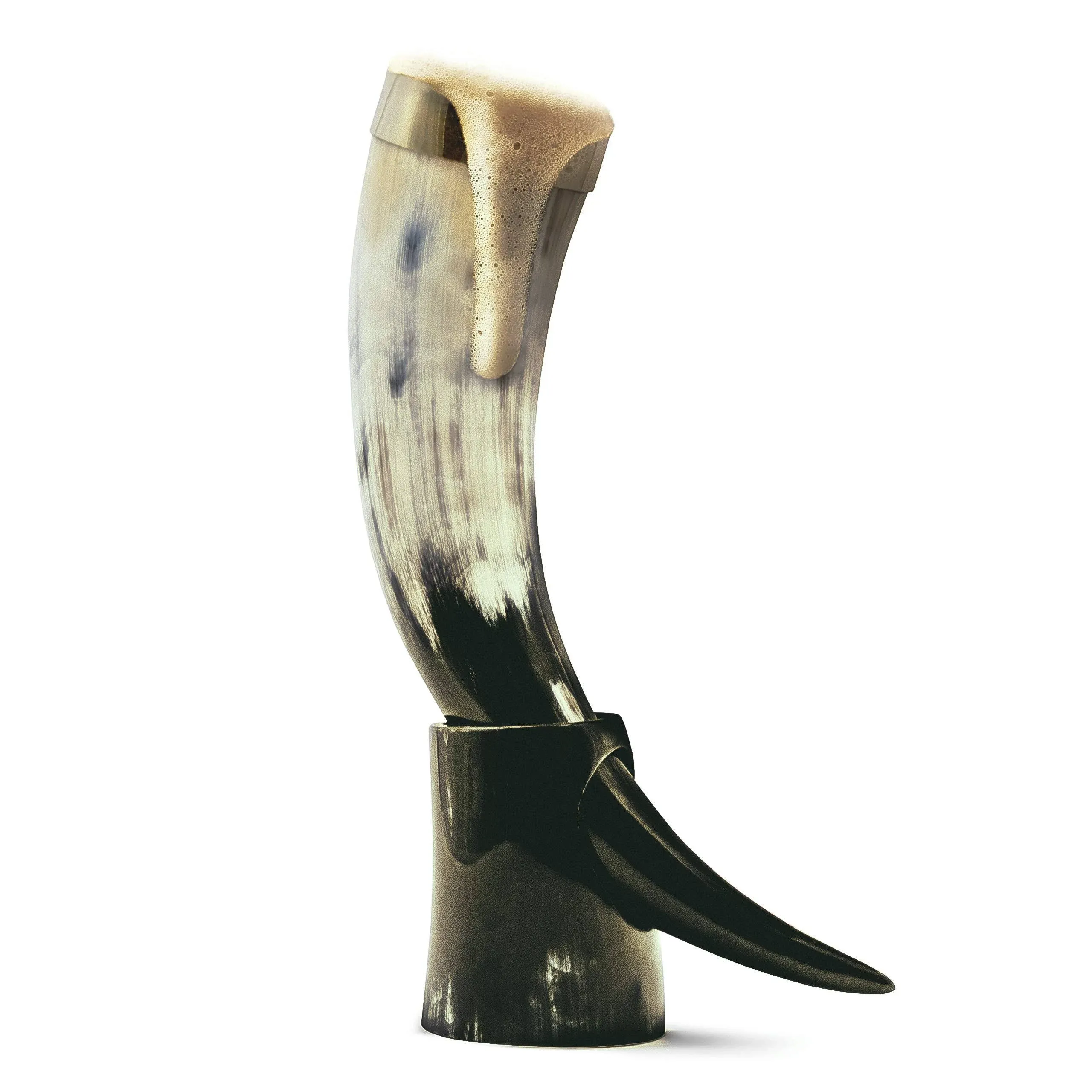 Norse Tradesman Genuine 12&#034; Ox-Horn Viking Drinking Horn with Brass Rim, Fitted 