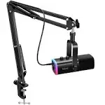 FIFINE XLR/USB Gaming Microphone Set, Dynamic PC Mic for Streaming Podcasting, Computer RGB Mic Kit with Boom Arm Stand, Mute Button, Headphones Jack, for Recording Vocal Voice-Over-AmpliGame AM8T