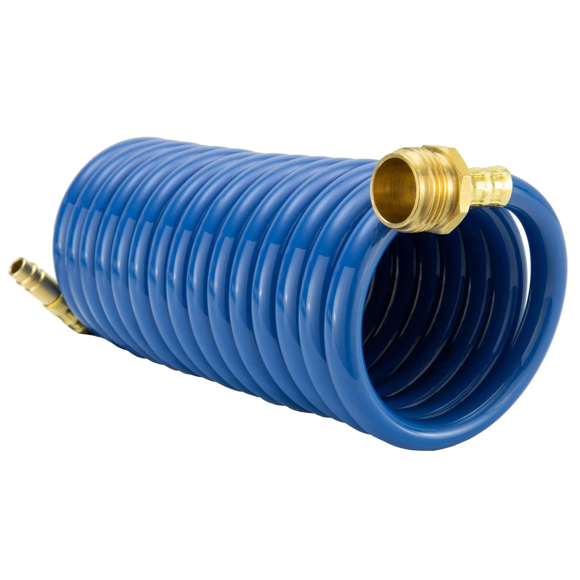 RecPro RV Blue Exterior Shower Hose | 15' Coiled Hose | Optional Flexible Quick Connect Sprayer | UV Resistant (With Sprayer)