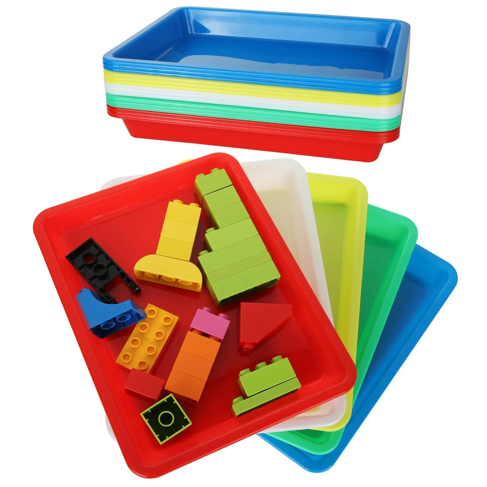 15 Pack Plastic Trays for Kids Arts and Crafts, 11 x 8 inch Multicolor Plastic Tray, Activity Tray for DIY Projects, Painting, Beads, Organizing Teacher Supply, Home, Classroom School