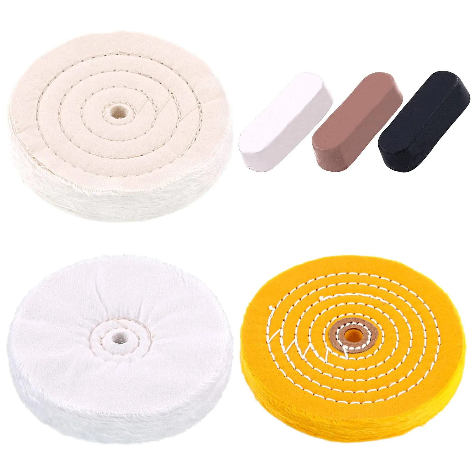 6Pcs 6 Inch Professional Buffing Polishing Wheels with 3 Colors Polishing Compounds Kit, Including Cotton (60 Ply), Yellow (42 Ply)