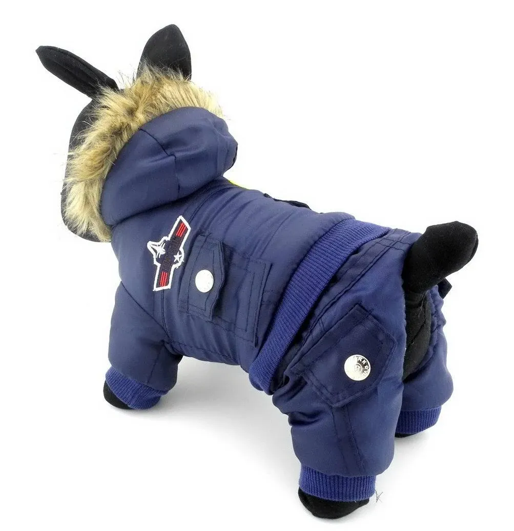 ZUNEA Padded Waterproof Small Dog Winter Jumpsuit Pet Puppy Jacket Coat Fleece Warm Snowsuit Airman Chihuahua Yorkie Outfits Clothes Apparel Blue L