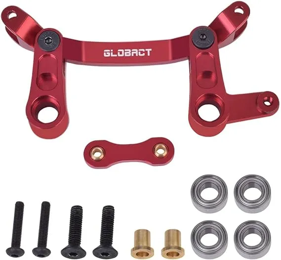 GLOBACT Aluminum Alloy Steering Bellcrank and Steering Link, with Ball Bearing Upgrade Parts Set for 1/10 Arrma Senton 4X4 Granite 4X4 Typhon 4X4 Kraton 4X4 Big Rock 4X4 Replaces AR340132 (Red)