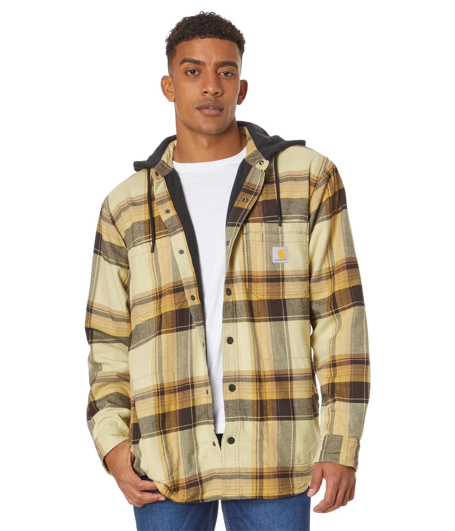 Carhartt Men's Rugged Flex Relaxed Fit Flannel Fleece Lined Hooded Shirt Jac