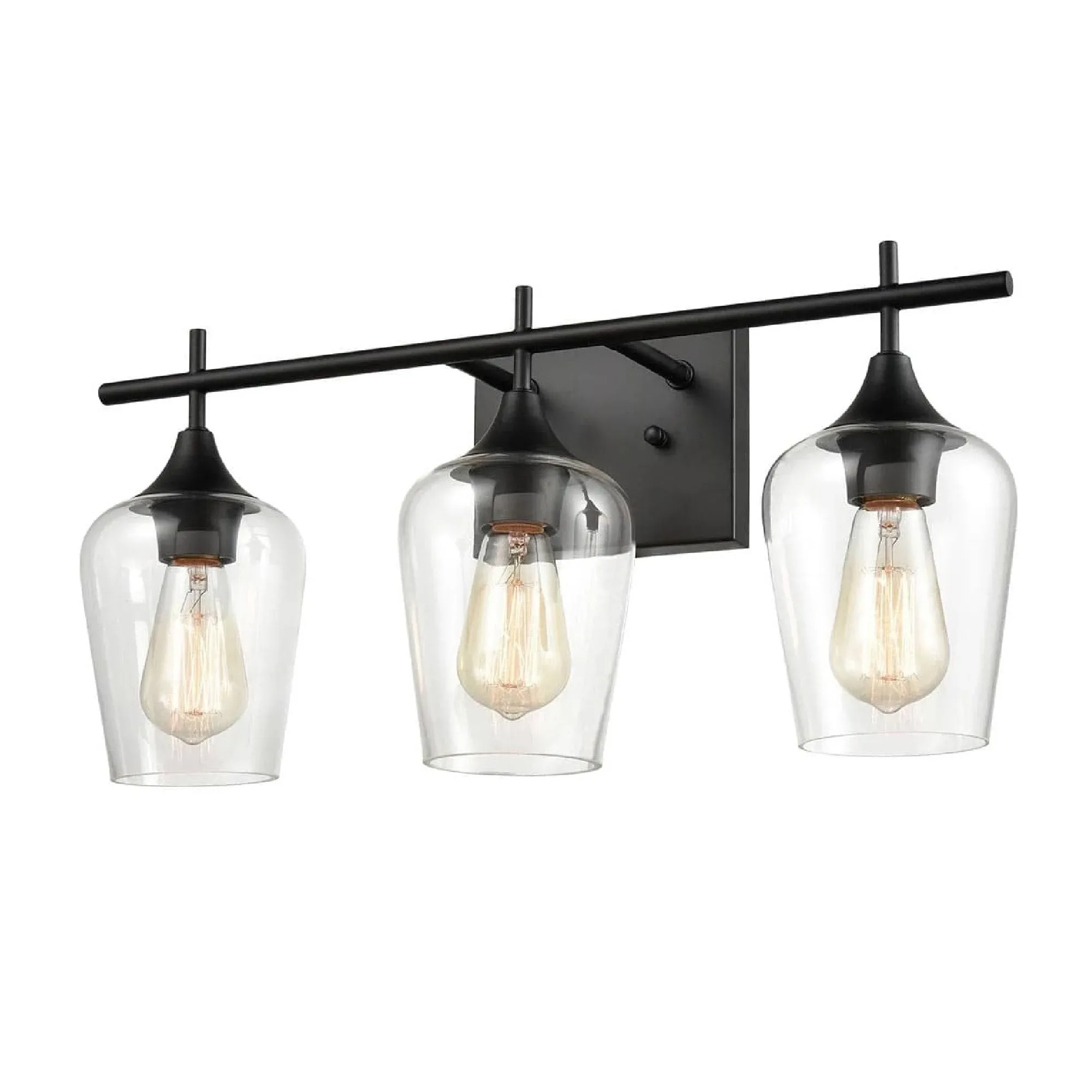 3 Light Bathroom Light Vanity Lights Fixture with Clear Glass Shade Black